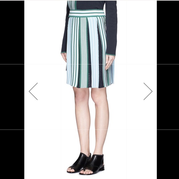 MSGM- Asymmetric Pleat Stripe Cotton Knit Skirt - Picture 7 of 13